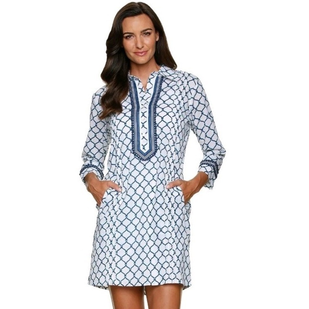 HELEN JON Swim Coverup Tunic Cotton Lightweight Beach Cruise Coastal Resort Sz S